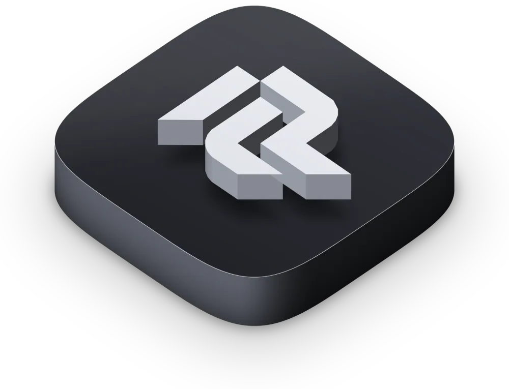 Icône de l'application Footpass en relief, monogramme blanc sur une tuile noire