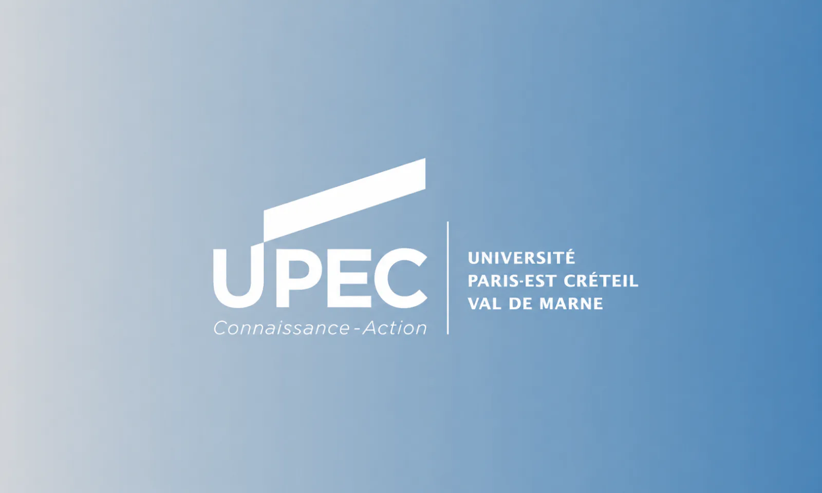 UPEC logo (Université Paris-Est Créteil Val de Marne) in white on a blue gradient